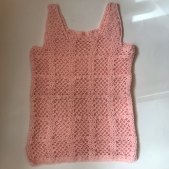 Vintage Pink Crocheted Sweater, Sweater Vest, Mini Dress, Grannycore Cottagecore - Picture 11 of 13